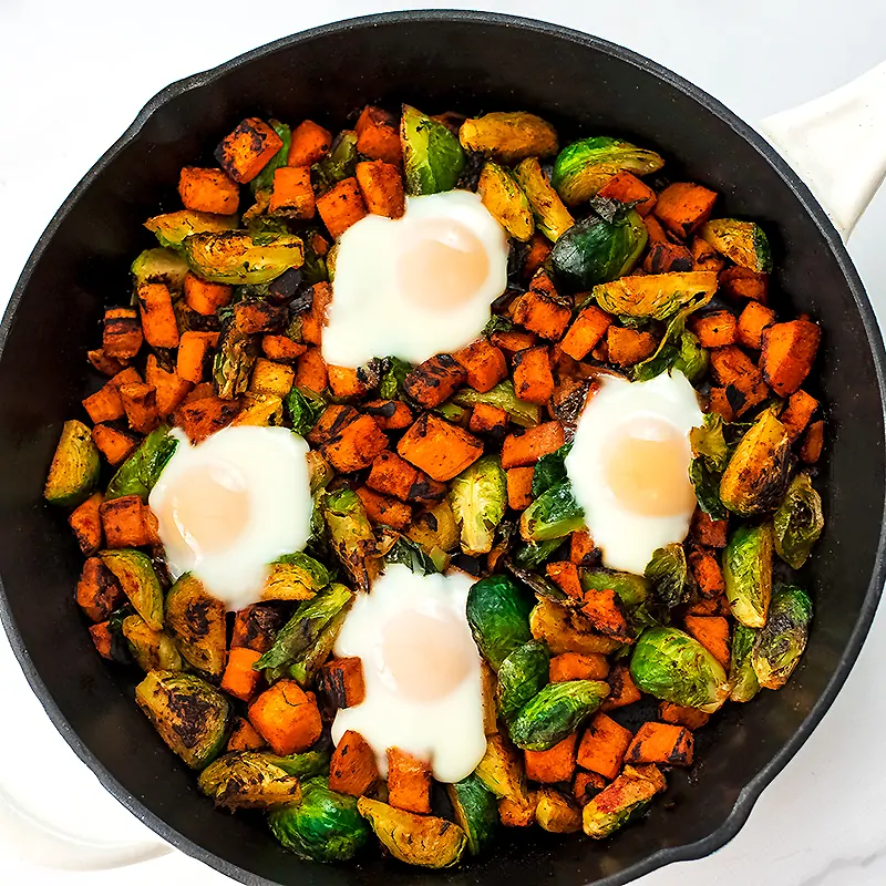 4 cooked eggs on the sweet potato skillet recipe. 