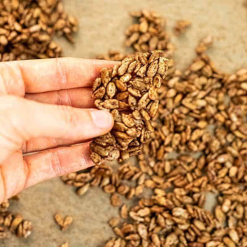 Cluster of spiced pumpkin seeds.