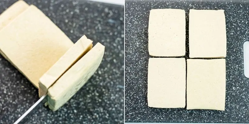 How to cut tofu for pressing.