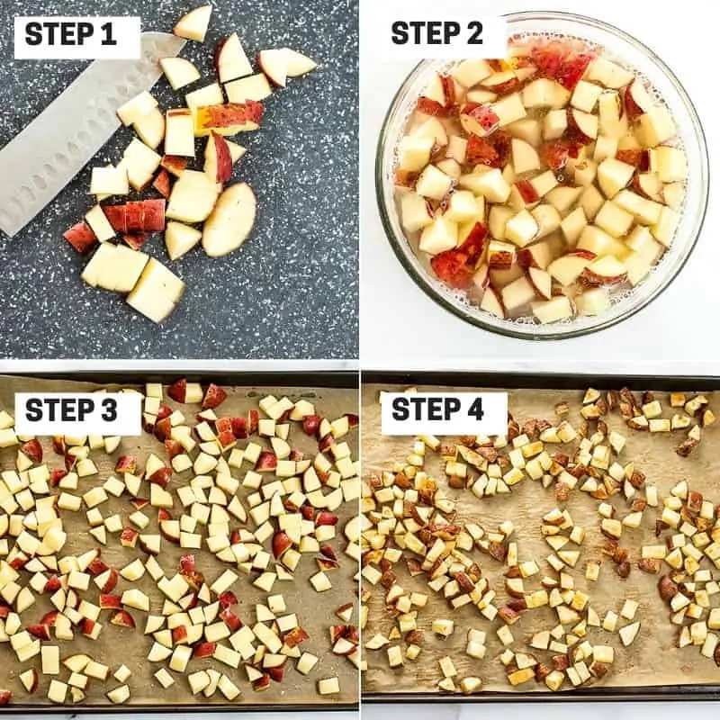 Steps to making roasted potatoes.
