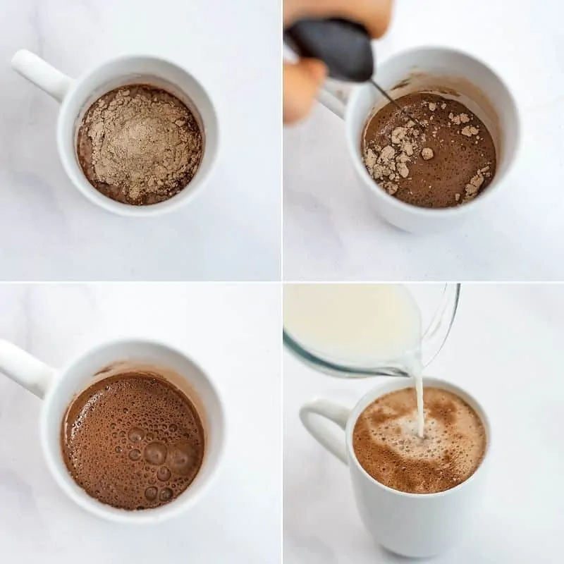 Steps to make protein hot chocolate.