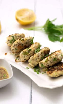 White plate full of paleo crab cakes