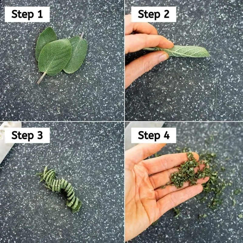 Steps on how to chop sage.