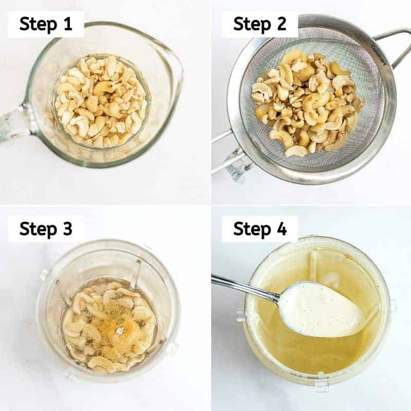 Steps on how to make the cashew cream sauce.