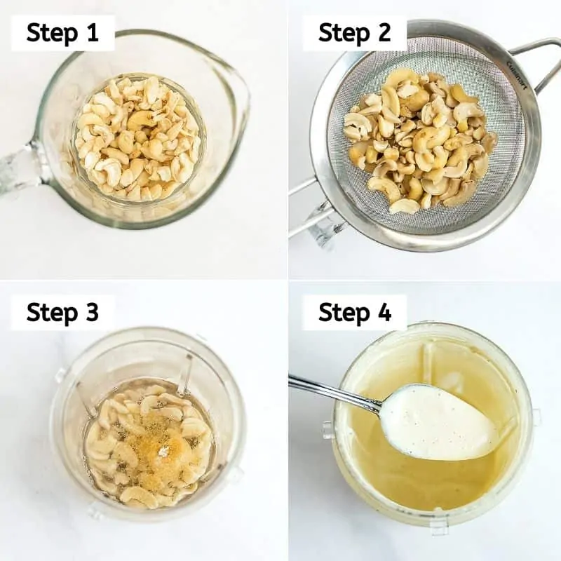 Steps on how to make the cashew cream sauce.