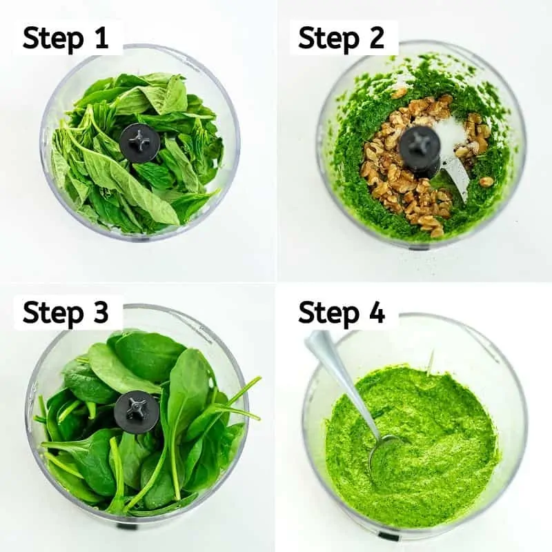 Steps on how to make spinach walnut pesto