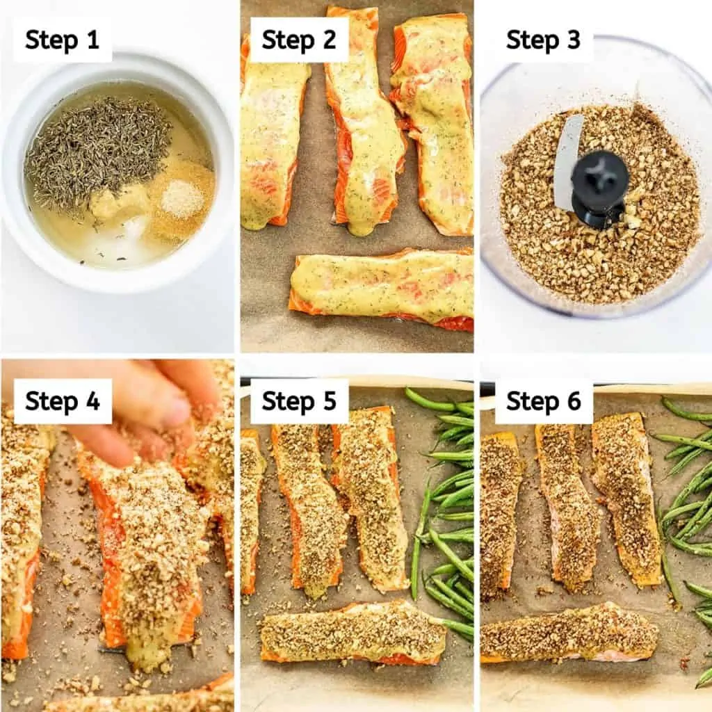 Steps on how to make pecan crusted salmon.