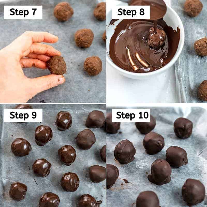 Steps 7-10 on how to make chocolate mint protein bites
