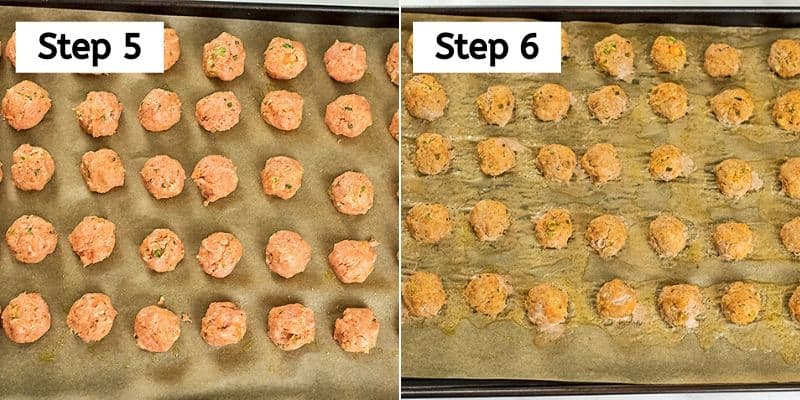 Buffalo Turkey Meatballs before and after baking.