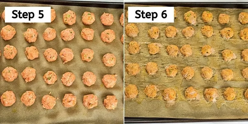 Buffalo Turkey Meatballs before and after baking.