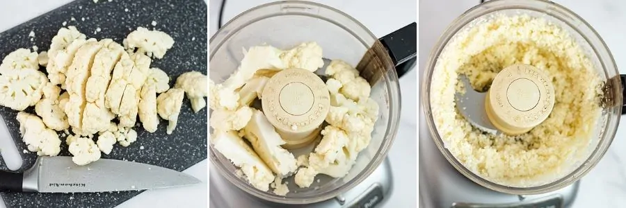 Steps on how to make cauliflower rice in the food processor.