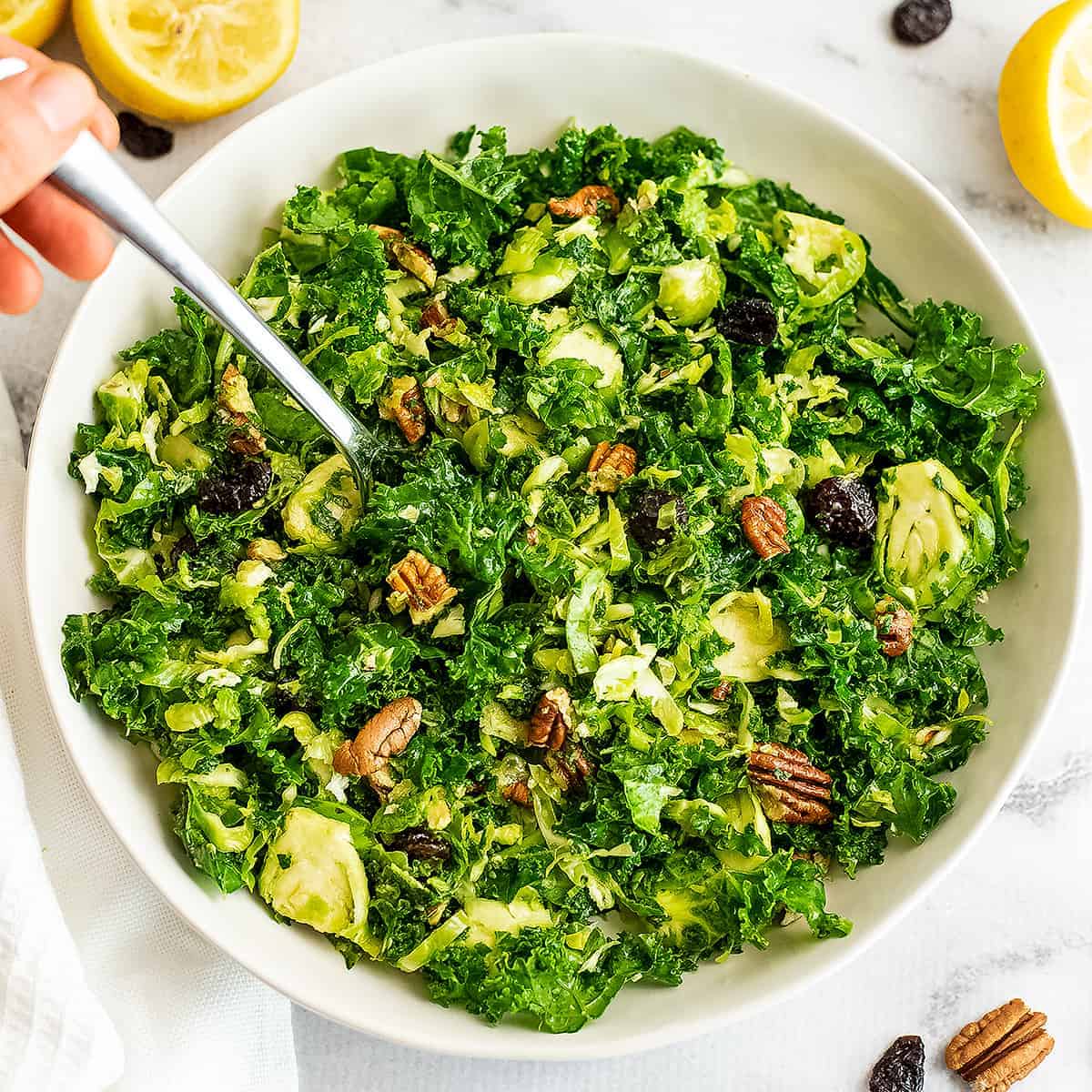 Shaved Brussels Sprouts Salad with Creamy Balsamic Dressing