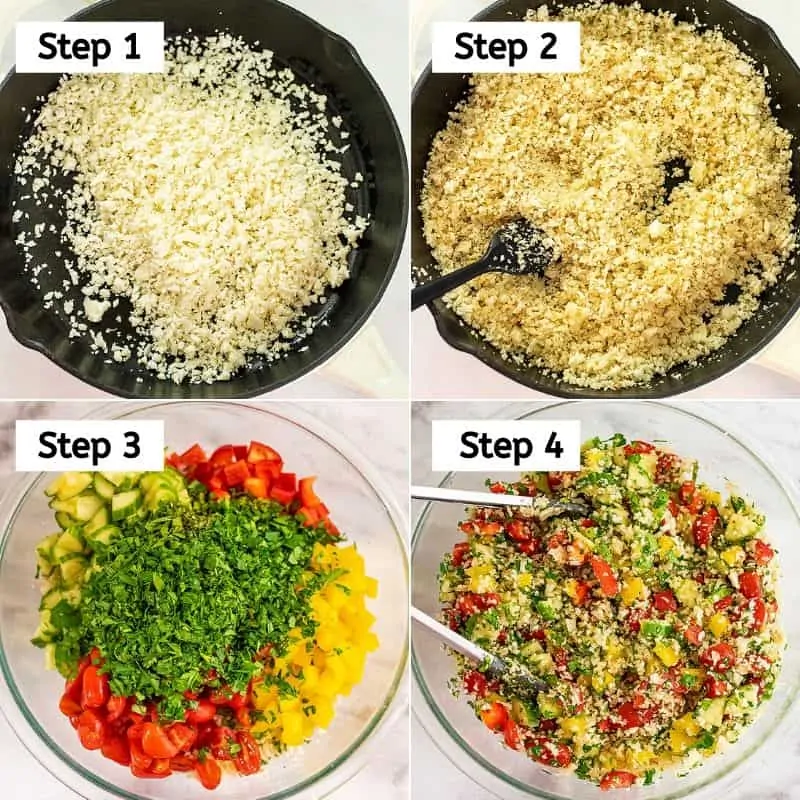 Steps to make cauliflower tabbouleh.