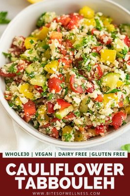 Bowl filled with cauliflower tabbouleh.