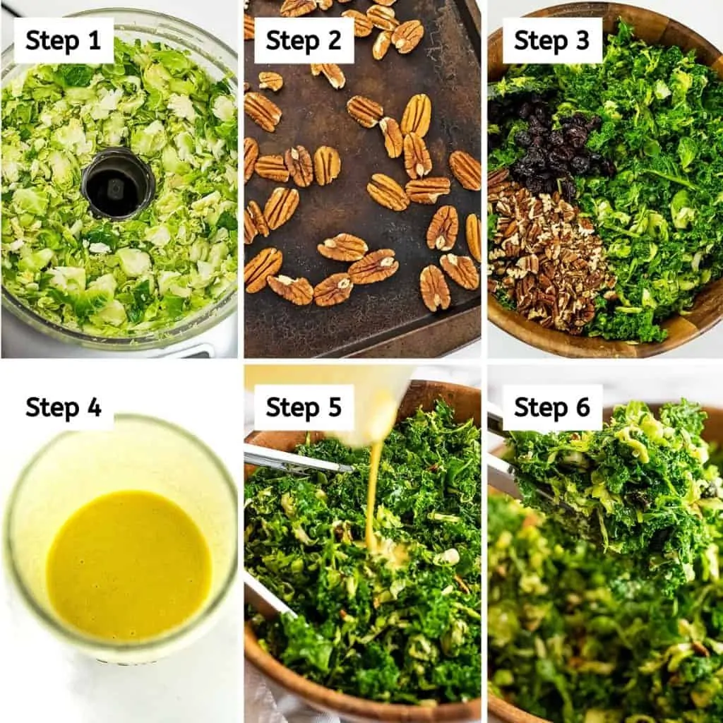 Steps to make kale brussel sprouts salad with cranberries.