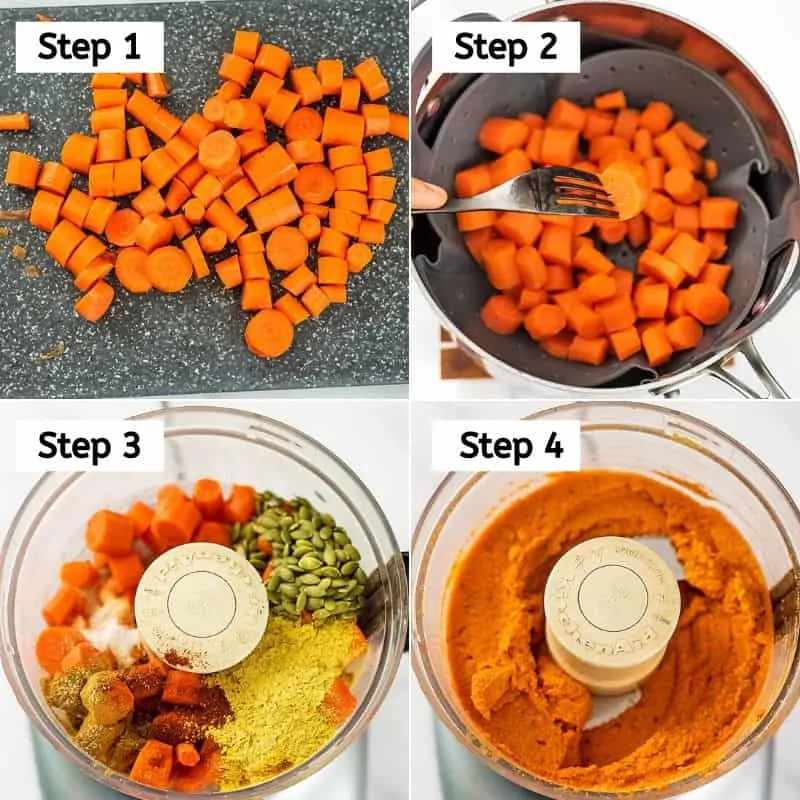 Steps to make spicy chipotle carrot dip.
