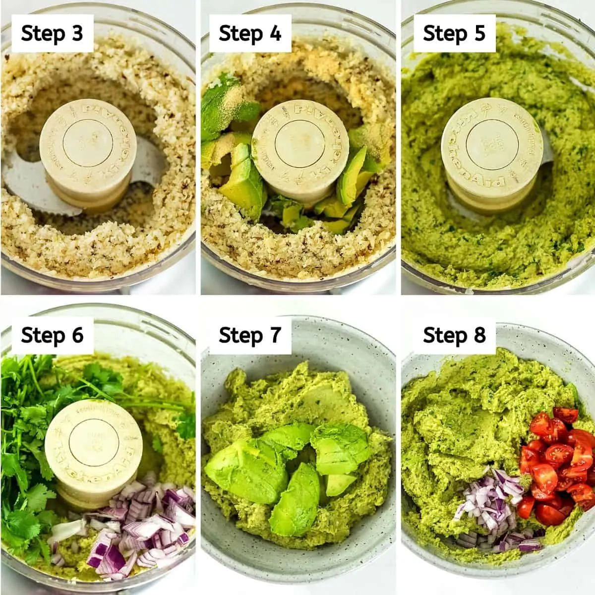 Steps on how to make roasted cauliflower guacamole.