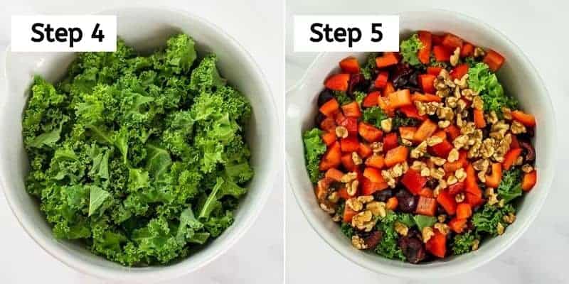 Steps to make cherry kale salad.