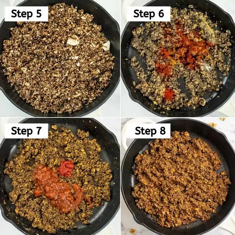 Steps 5-8 on how to make vegan walnut taco meat.