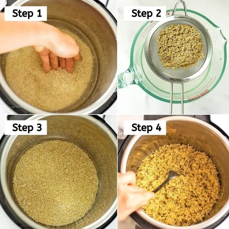 Steps to making instant pot quinoa.