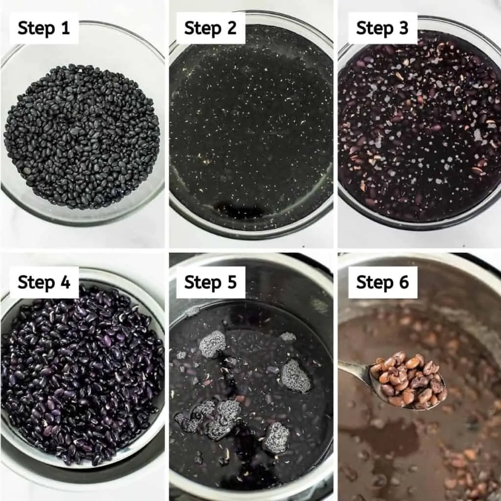 Steps on how to make soaked black beans in the instant pot.