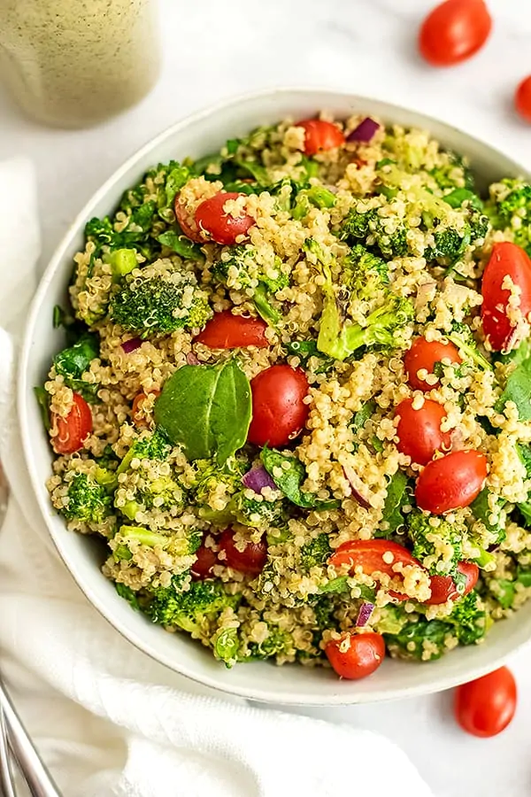 Large bowl filled with Italian quinoa salad.