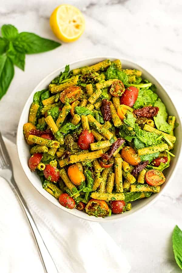 Pesto Pasta Salad With Sun Dried Tomatoes | Bites of Wellness