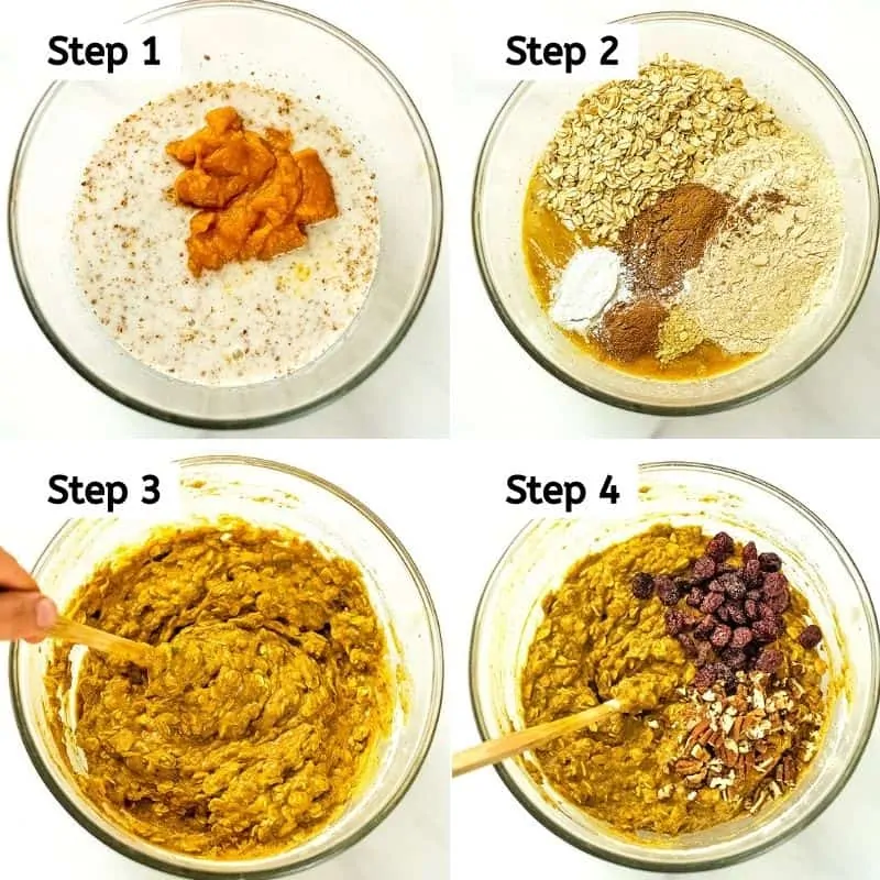 Steps to make the batter for pumpkin breakfast bars.