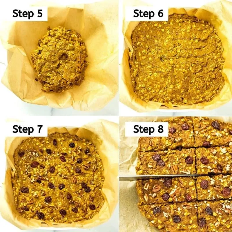 Steps to bake the pumpkin oatmeal breakfast bars.