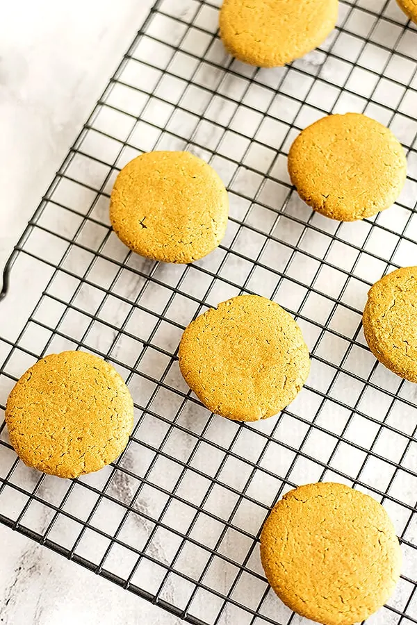 Sunbutter cookies on a cooling rack.