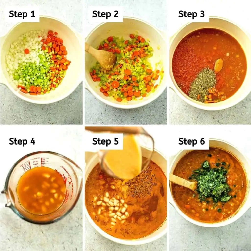 Steps on how to make vegan pasta fagioli.