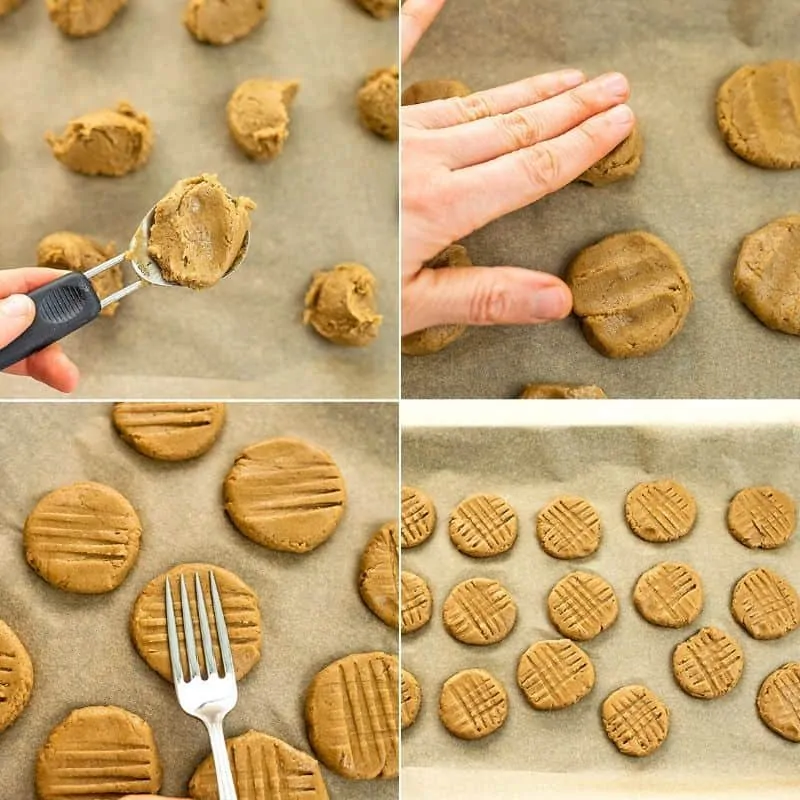 Steps 4-7 on how to make peanut butter protein cookies.