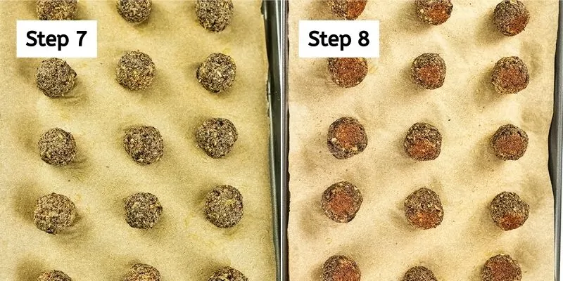 Steps 7-8 on how to make quinoa lentil mushroom meatballs.