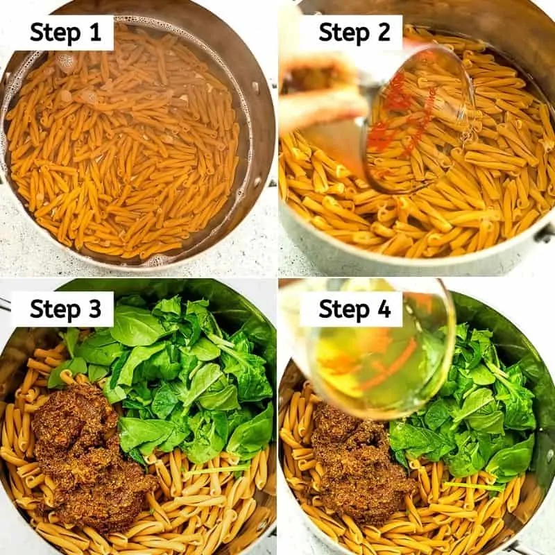 Steps to make sun dried tomato pesto pasta.