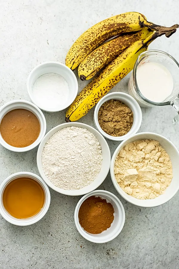 Ingredients to make vegan protein bananan bread.