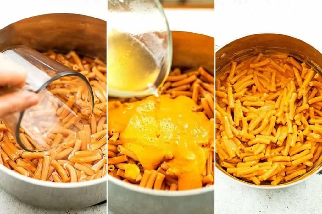 Steps to make vegan roasted red pepper pasta.