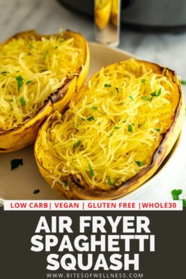 Air fryer spaghetti squash after cooking.