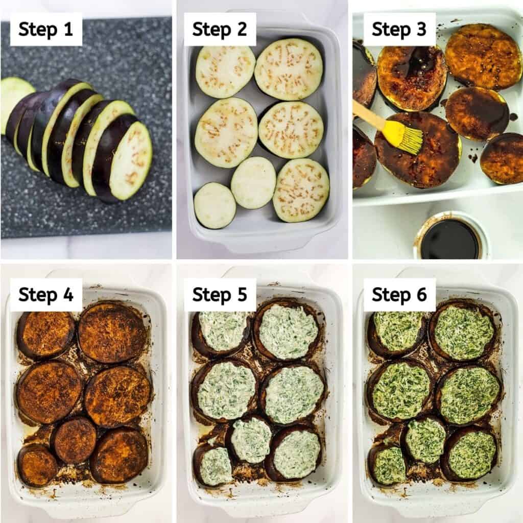 Steps on how to make roasted balsamic eggplant.