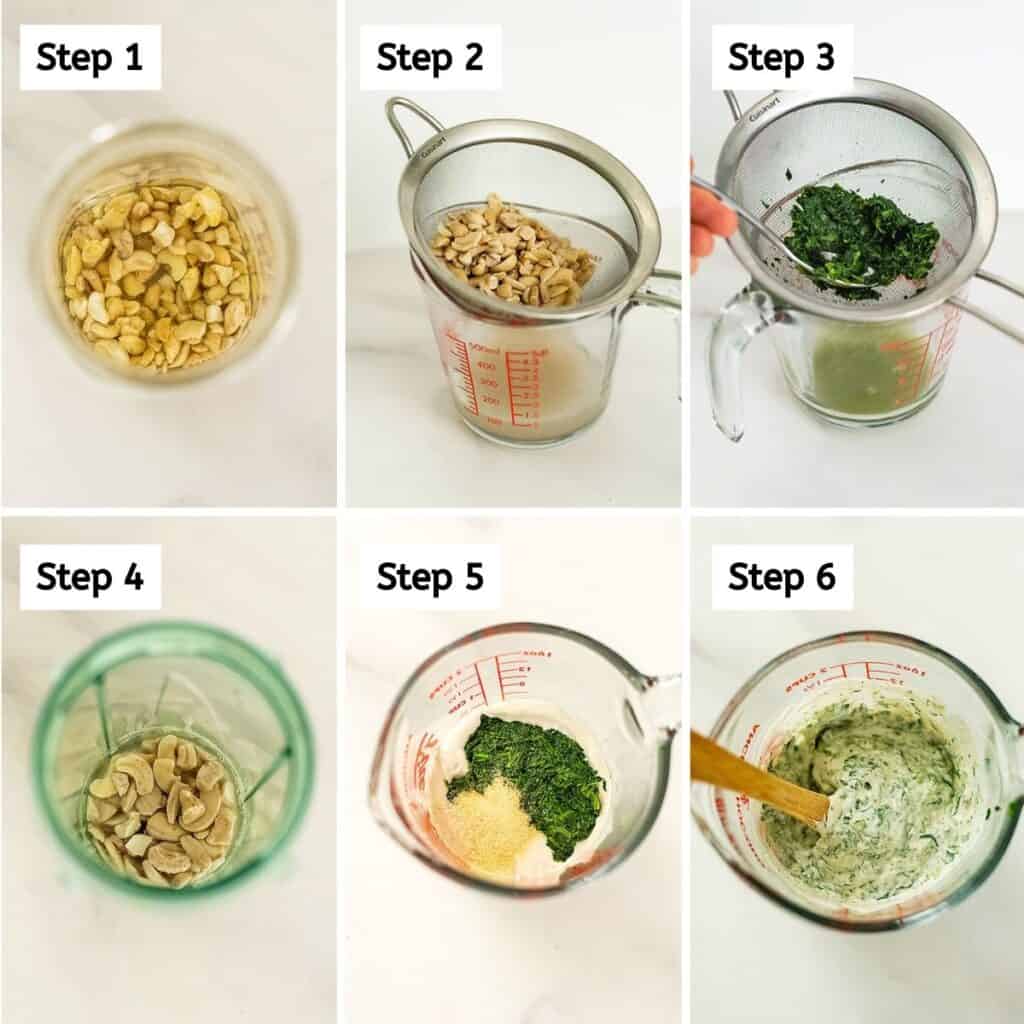 Steps on how to make creamy spinach topping.