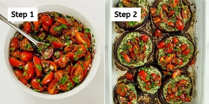 Steps on how to make tomato salad topping.