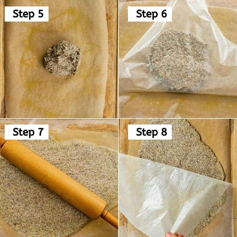 Steps 5-8 of hemp almond flax crackers.