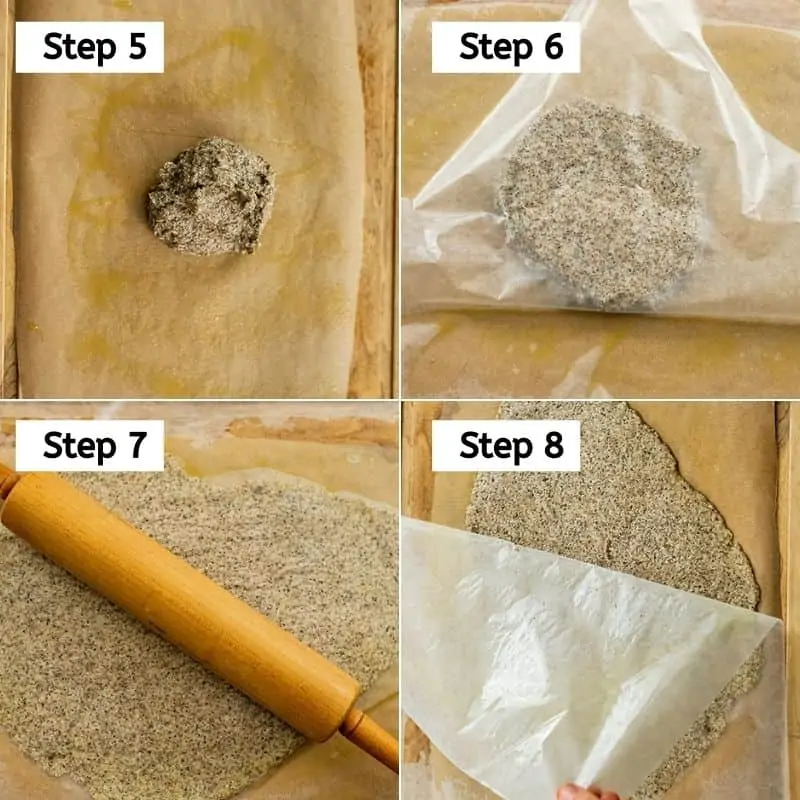 Steps 5-8 of hemp almond flax crackers.