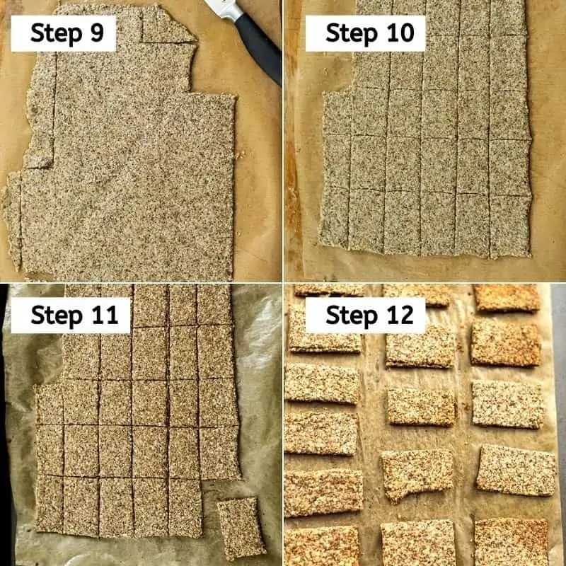 Steps 9-12 of hemp almond flax crackers.