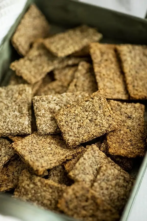 Basket filled with flax crackers.