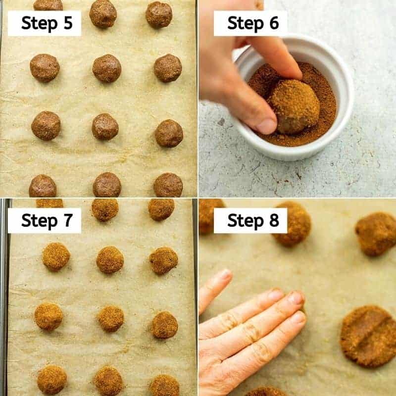 Steps 5-8 to make paleo molasses cookies.