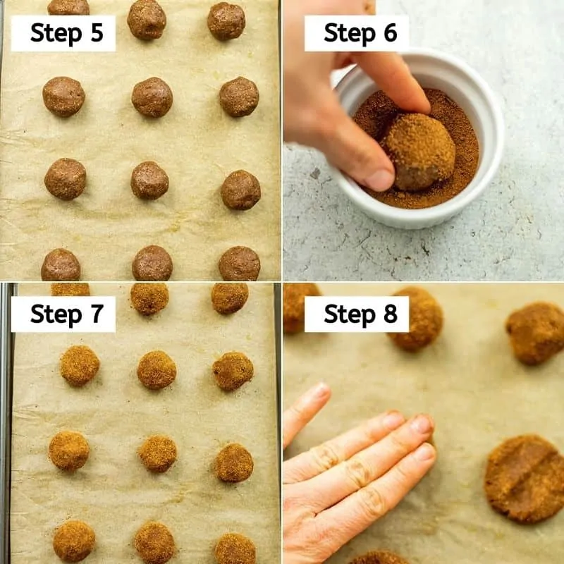 Steps 5-8 to make paleo molasses cookies.