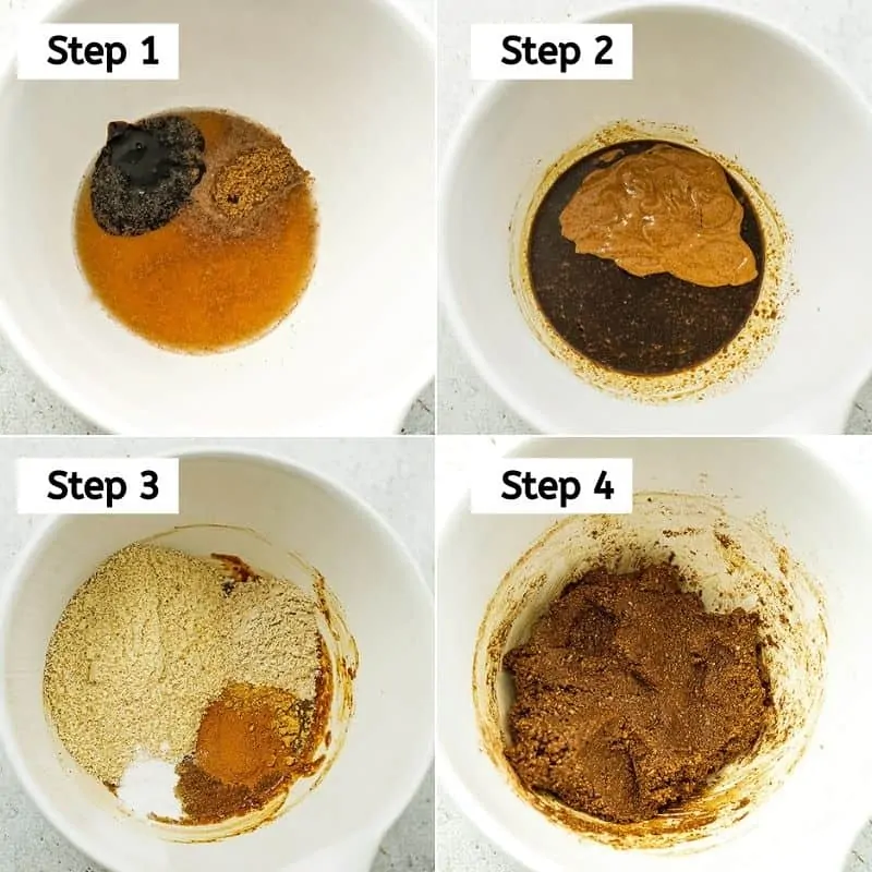 Steps 1-4 to make paleo molasses cookies.