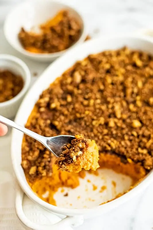 Spoonful of paleo sweet potato casserole.