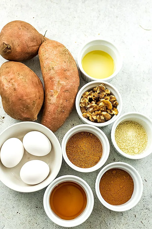 Ingredients for paleo sweet potato casserole.