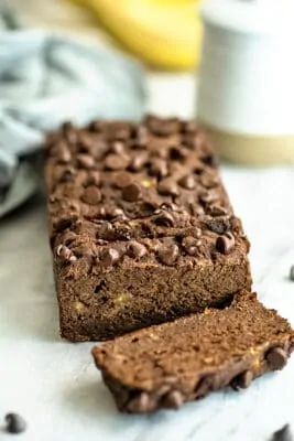 Sliced chocolate protein banana bread.